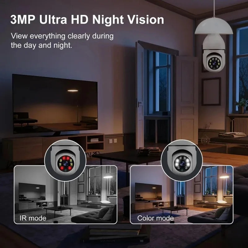Cámara de vigilancia con bombilla E27 de 8 MP, wifi, IP, PTZ, CCTV, zoom de x10, visión nocturna a color, seguimiento humano, monitor de seguridad para bebés.