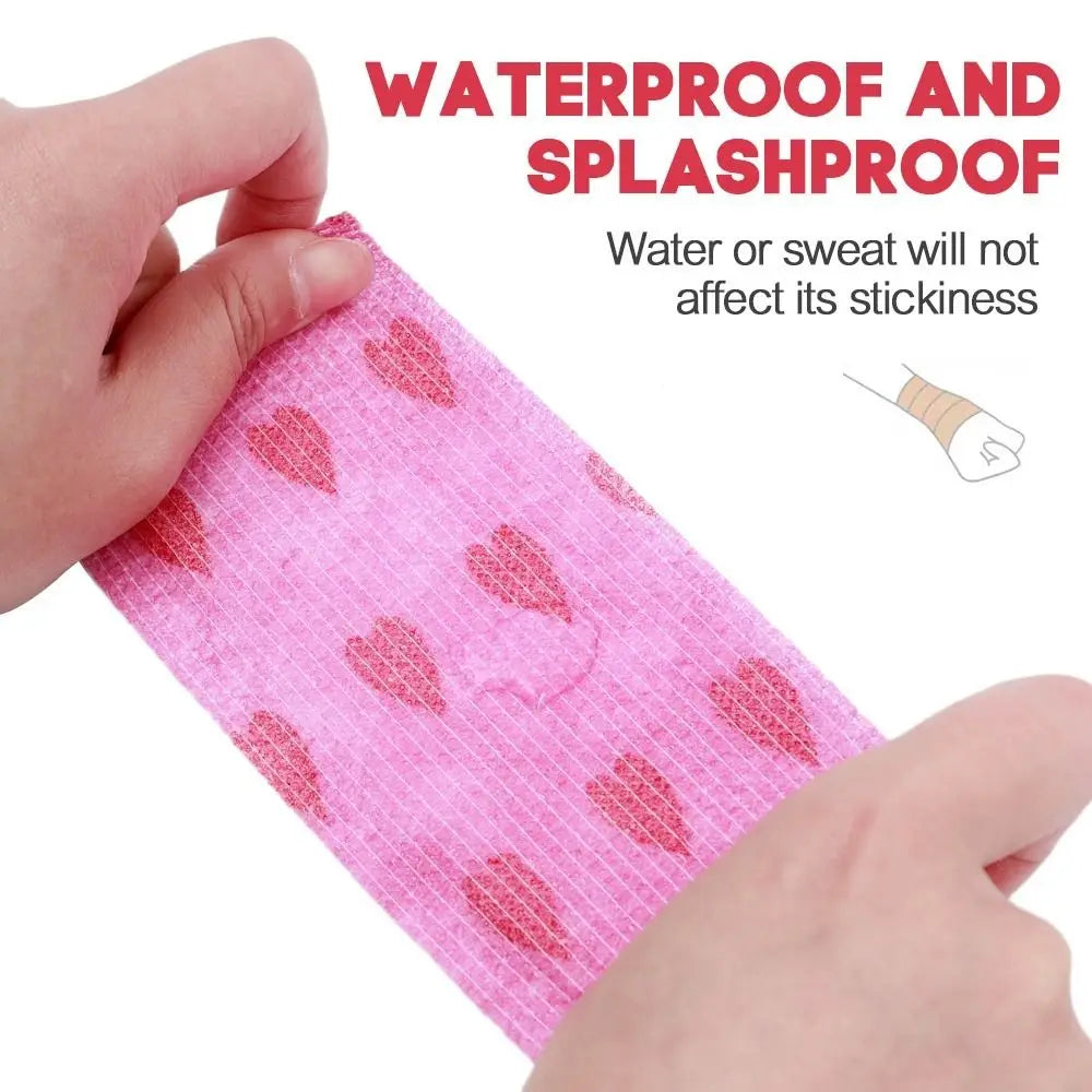 Vendaje elástico transpirable de 4,5 m con estampado de corazón, color rosa, ideal para rodillas y ropa deportiva.