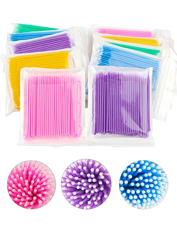 Cepillos de limpieza para pestañas, 100 unidades, para extensiones de pestañas, microhisopos de algodón, individuales, para desmaquillar y limpiar.