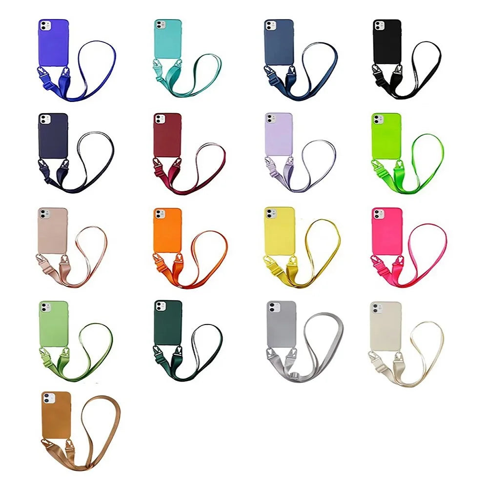 Funda de silicona con cordón para iPhone 12, 13, Mini, 14, 15, 16 Pro Max, X, XR, XS, con correa para el cuello y cordón para collar.