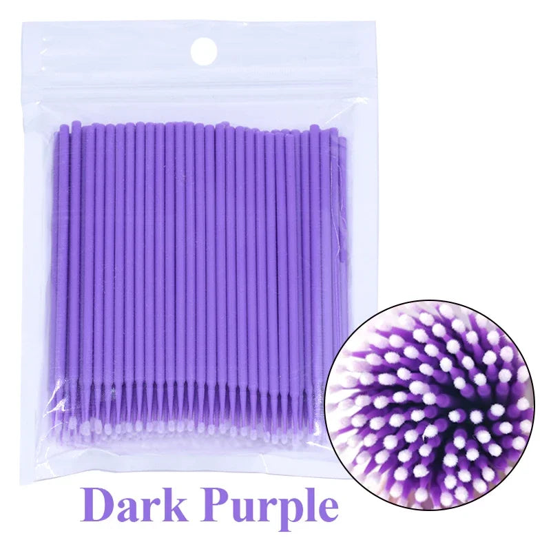 Cepillos de limpieza para pestañas, 100 unidades, para extensiones de pestañas, microhisopos de algodón, individuales, para desmaquillar y limpiar.