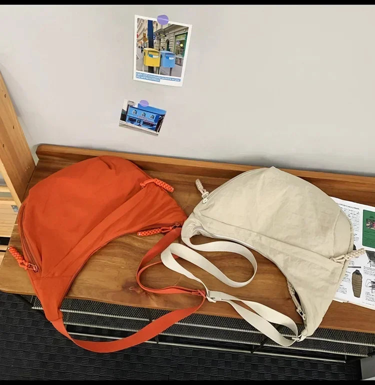 Bolso de hombro de tela suave para mujer, moderno, de color liso, estilo informal, para estudiantes, grande, tipo bandolera