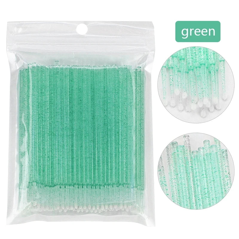 Cepillos de limpieza para pestañas, 100 unidades, para extensiones de pestañas, microhisopos de algodón, individuales, para desmaquillar y limpiar.