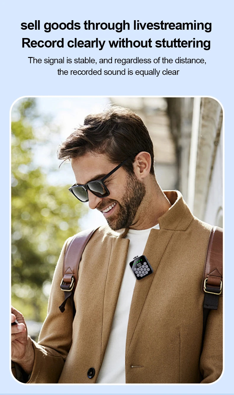 Micrófono de solapa inalámbrico para cámara, iPhone, Android, grabación de video, micrófono con reverberación, podcast, reducción de ruido, micrófono de clip.