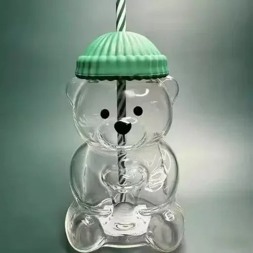 New For Starbucks Cute Animal Bear Straw Glass Transparent Glass For Men Women Birthday Christmas Gift Milk Tea Cup With Straw