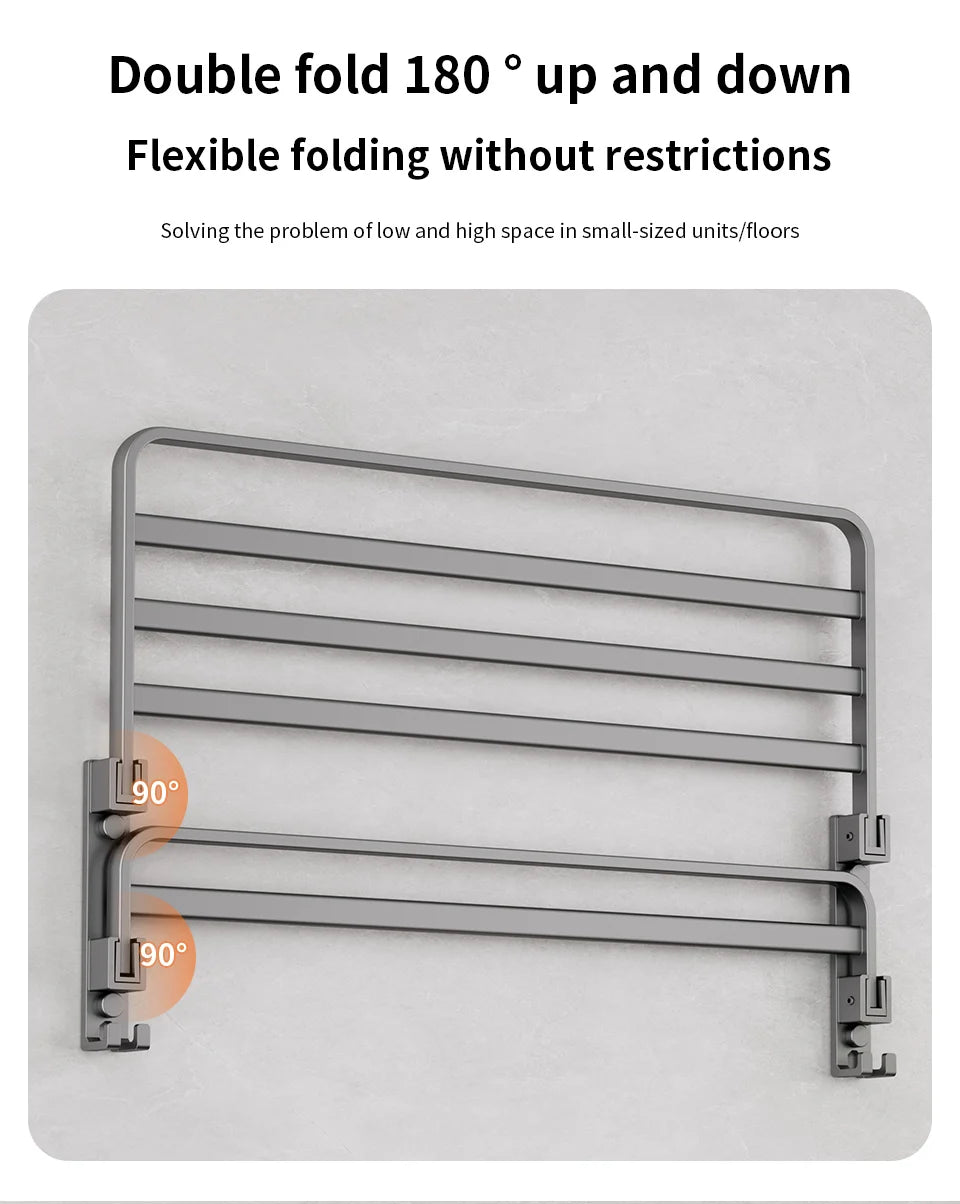 Toallero plegable de aluminio de 50 cm con gancho para pared, color negro mate