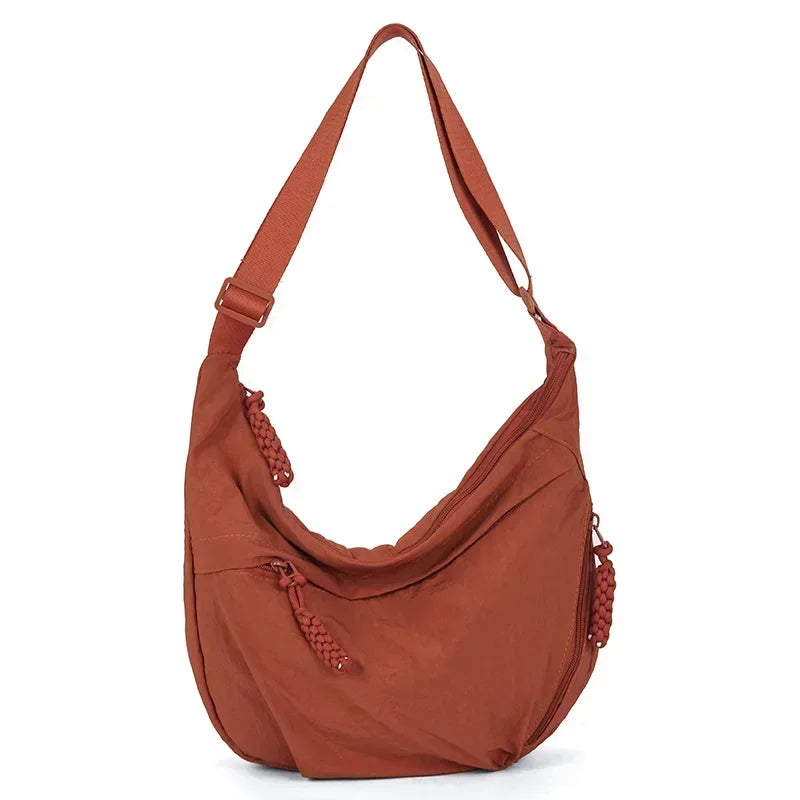 Bolso de hombro de tela suave para mujer, moderno, de color liso, estilo informal, para estudiantes, grande, tipo bandolera