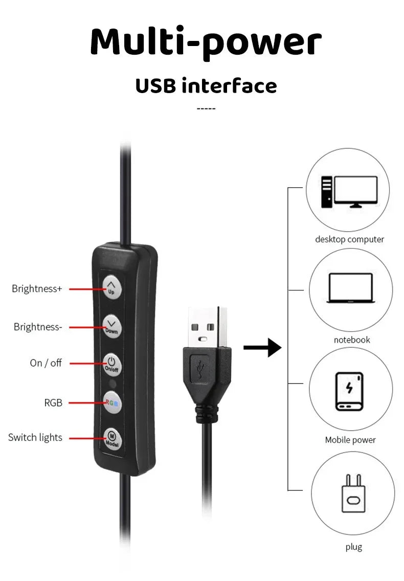 Aro de luz RGB redonda con control remoto para teléfono inteligente, anillo de luz LED para video móvil para maquillaje, YouTube, iluminación fotográfica.