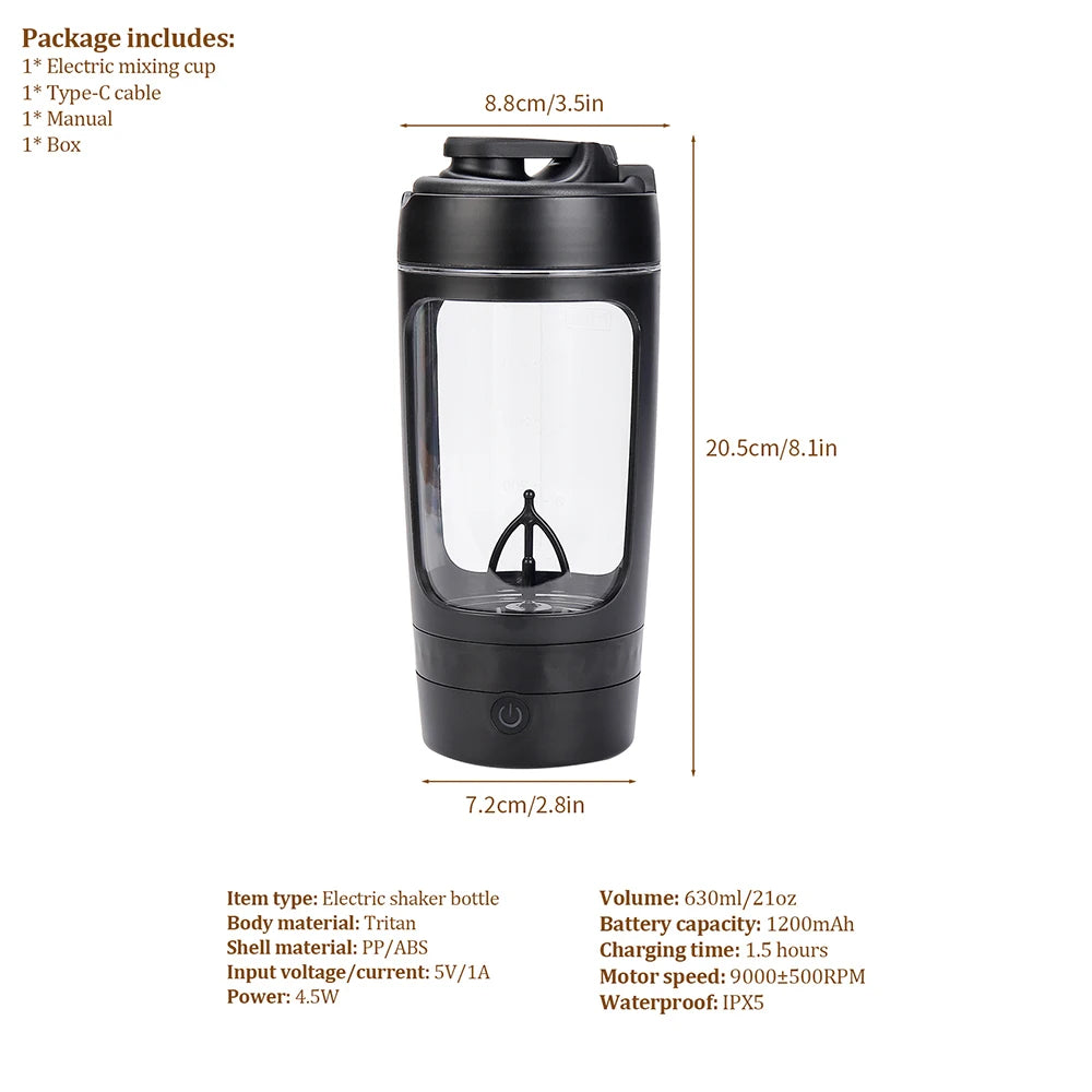 Botella mezcladora eléctrica de 650 ml, batidora portátil de proteína, batidora automática, mezcladora de jugos multiusos, tazas para fitness y trabajo.