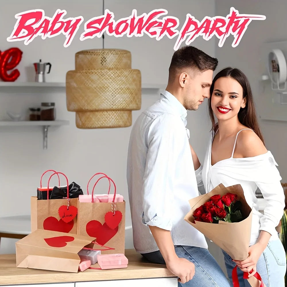 18 bolsas de regalo de papel kraft con forma de corazón, con asas y etiquetas, en rojo y marrón, perfectas para San Valentín, cumpleaños y más.