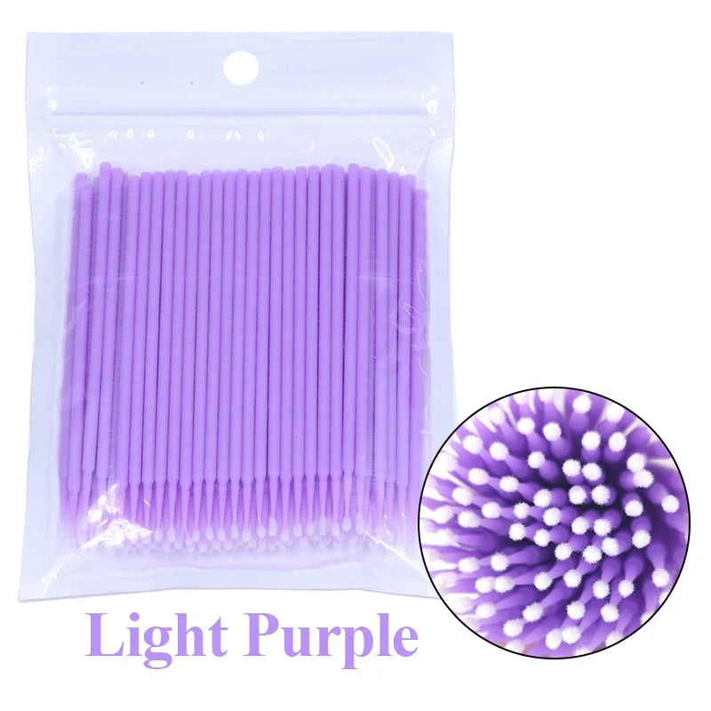 Cepillos de limpieza para pestañas, 100 unidades, para extensiones de pestañas, microhisopos de algodón, individuales, para desmaquillar y limpiar.
