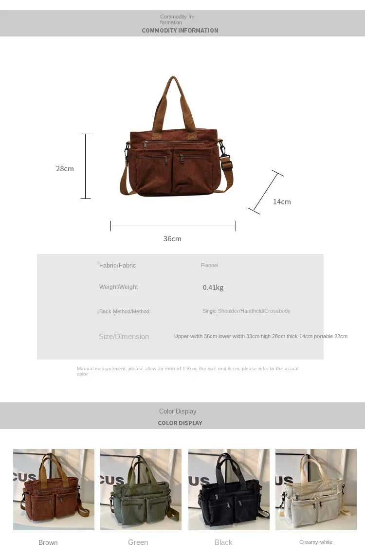 Bolsos Tote de pana para dama, de gran capacidad, portátiles, de hombro, de varias capas.