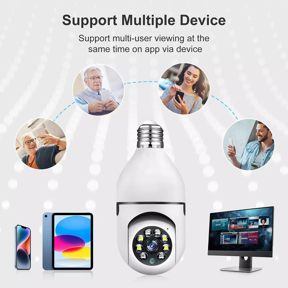 Cámara de vigilancia con bombilla E27 de 8 MP, wifi, IP, PTZ, CCTV, zoom de x10, visión nocturna a color, seguimiento humano, monitor de seguridad para bebés.