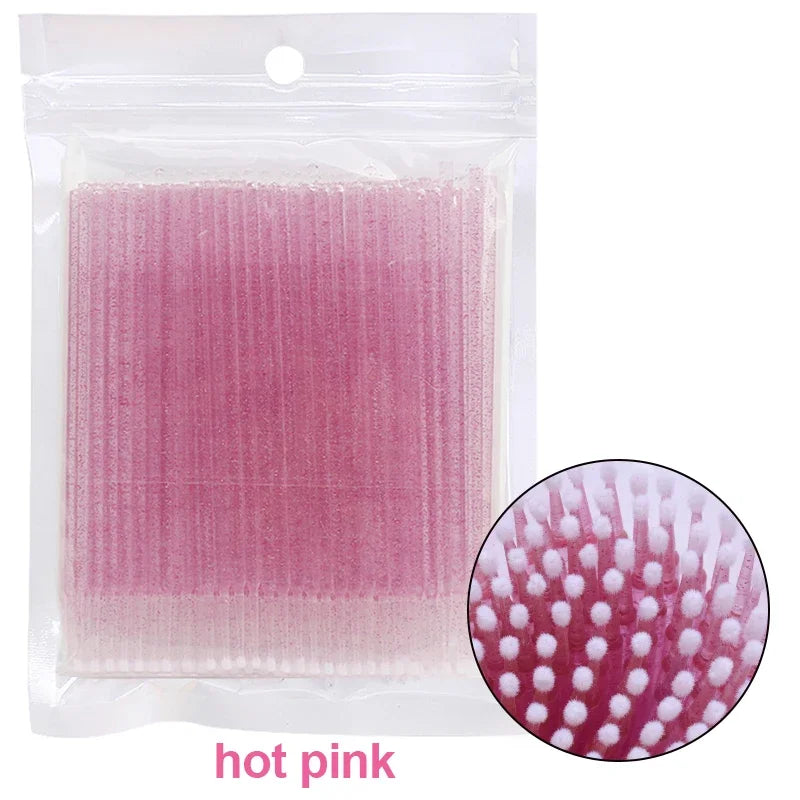 Cepillos de limpieza para pestañas, 100 unidades, para extensiones de pestañas, microhisopos de algodón, individuales, para desmaquillar y limpiar.