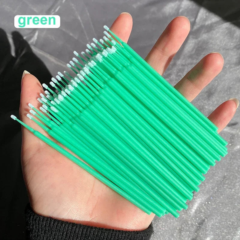 Cepillos de limpieza para pestañas, 100 unidades, para extensiones de pestañas, microhisopos de algodón, individuales, para desmaquillar y limpiar.