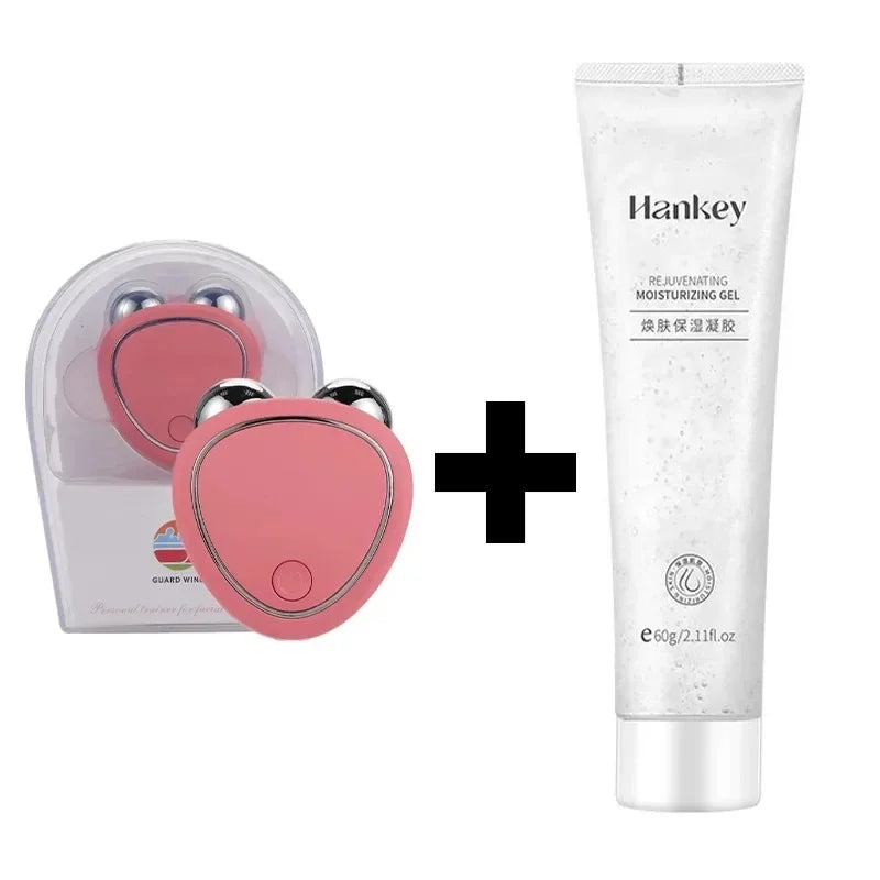 Masajeador facial eléctrico EMS con rodillo de lifting y gel, microcorriente, reafirmante y rejuvenecimiento de la piel, masaje facial, cuidado de belleza.