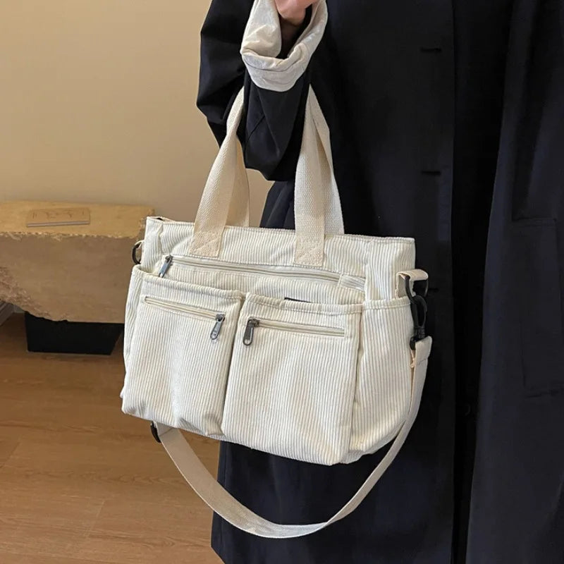 Bolsos Tote de pana para dama, de gran capacidad, portátiles, de hombro, de varias capas.