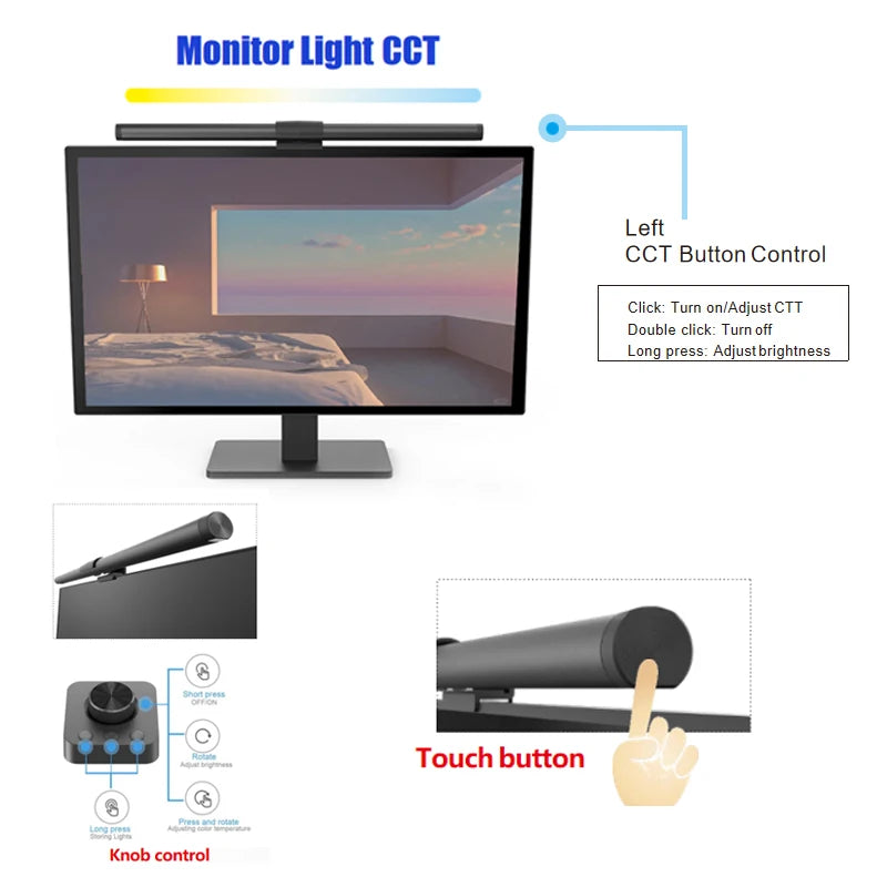 Barra de luz LED para monitor de computadora, luces colgantes RGB, lámpara de mesa para trabajar, estudiar, leer, jugar, iluminación atenuable de 44 cm