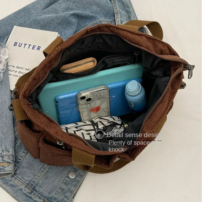 Bolsos Tote de pana para dama, de gran capacidad, portátiles, de hombro, de varias capas.