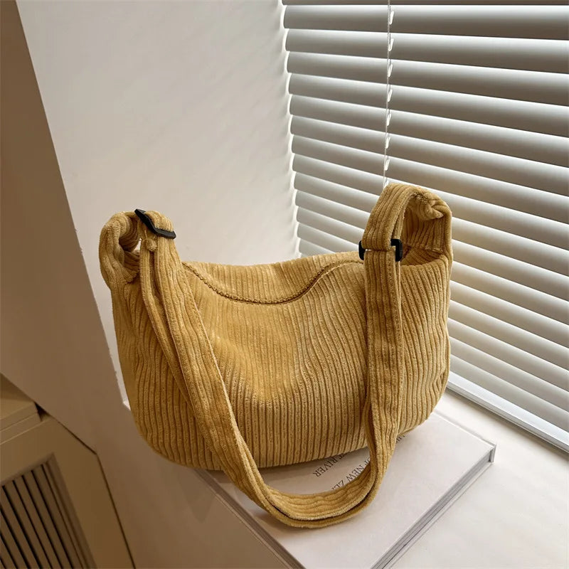 Bolsos de hombro informales de pana ligera para mujer, bolsos cruzados sencillos de color liso, bolsos de viaje a la moda para mujer