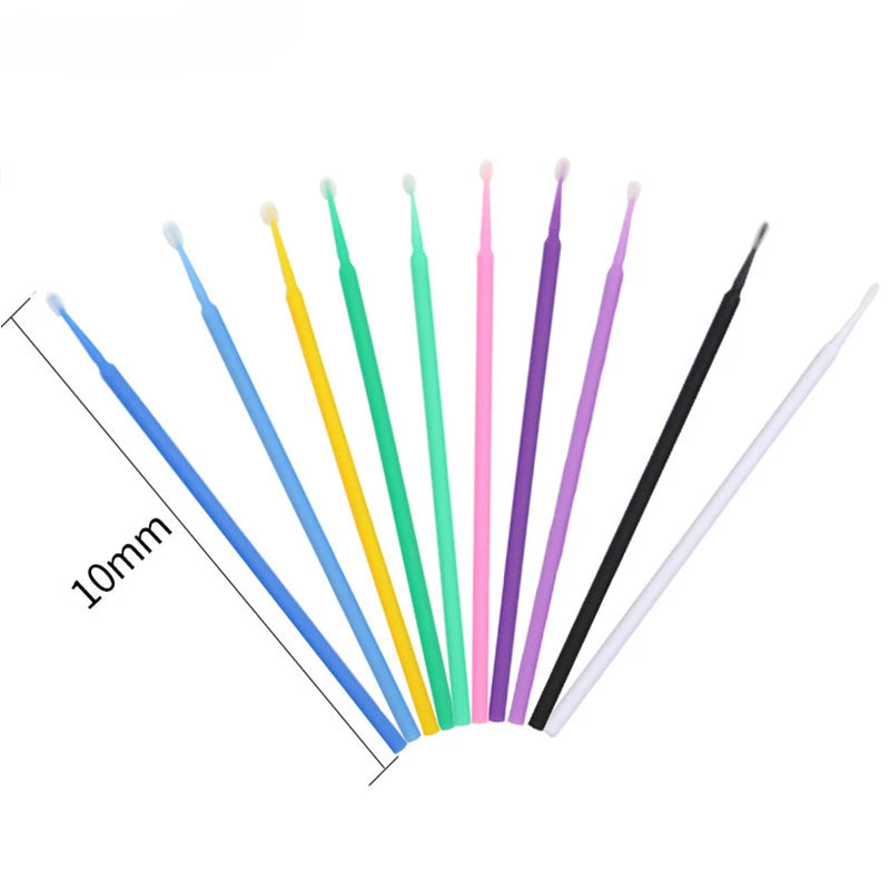 Cepillos de limpieza para pestañas, 100 unidades, para extensiones de pestañas, microhisopos de algodón, individuales, para desmaquillar y limpiar.