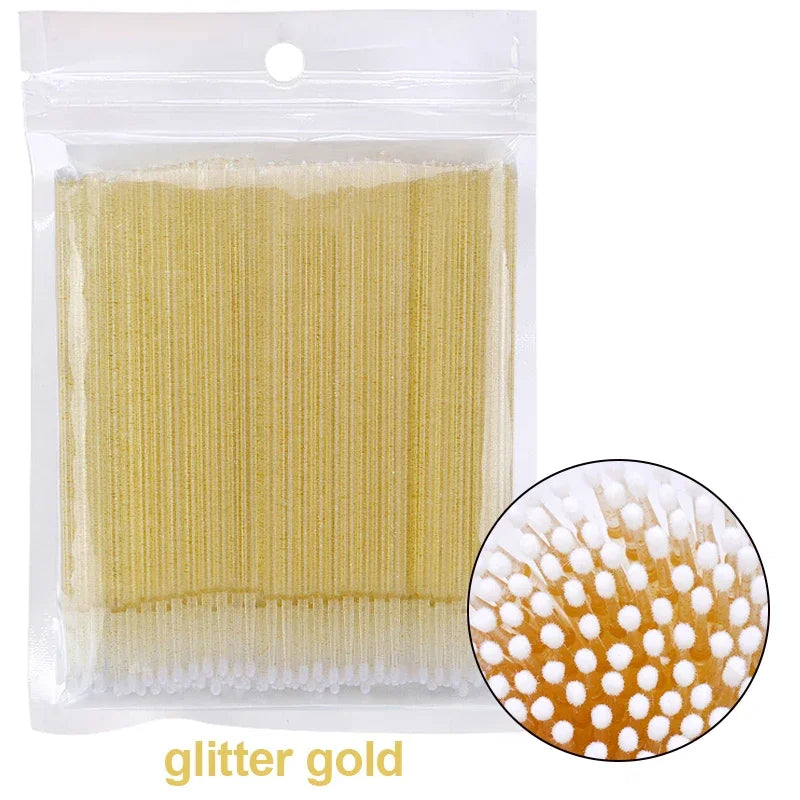 Cepillos de limpieza para pestañas, 100 unidades, para extensiones de pestañas, microhisopos de algodón, individuales, para desmaquillar y limpiar.