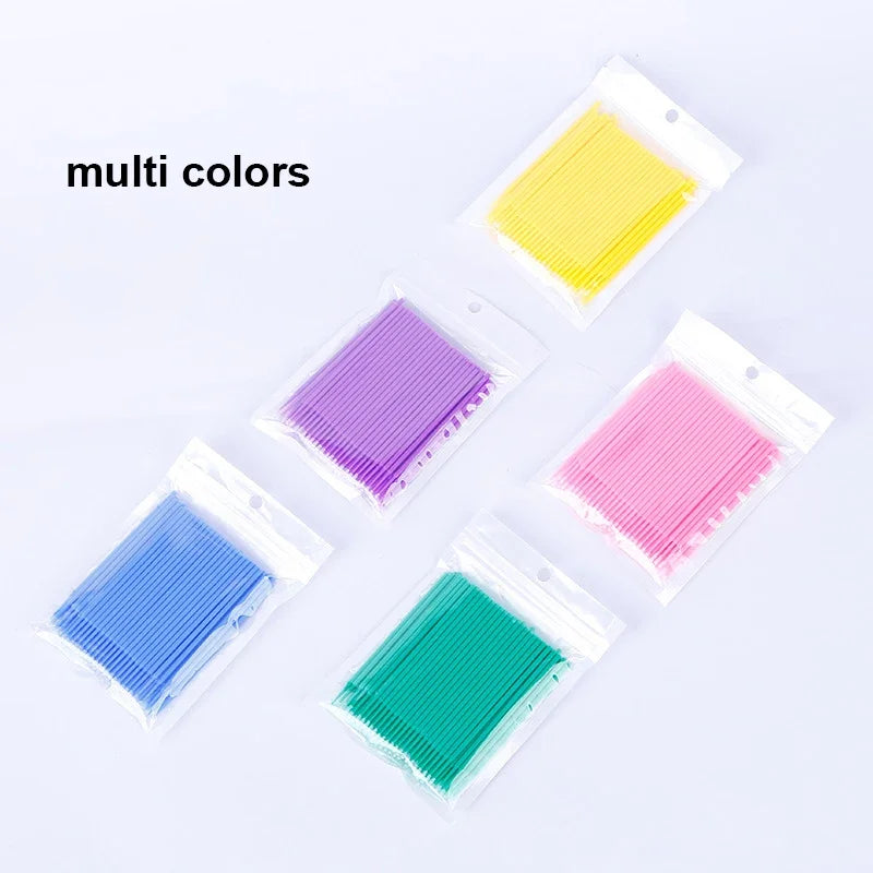 Cepillos de limpieza para pestañas, 100 unidades, para extensiones de pestañas, microhisopos de algodón, individuales, para desmaquillar y limpiar.
