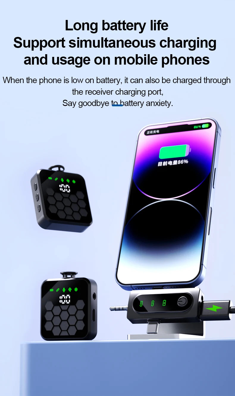 Micrófono de solapa inalámbrico para cámara, iPhone, Android, grabación de video, micrófono con reverberación, podcast, reducción de ruido, micrófono de clip.