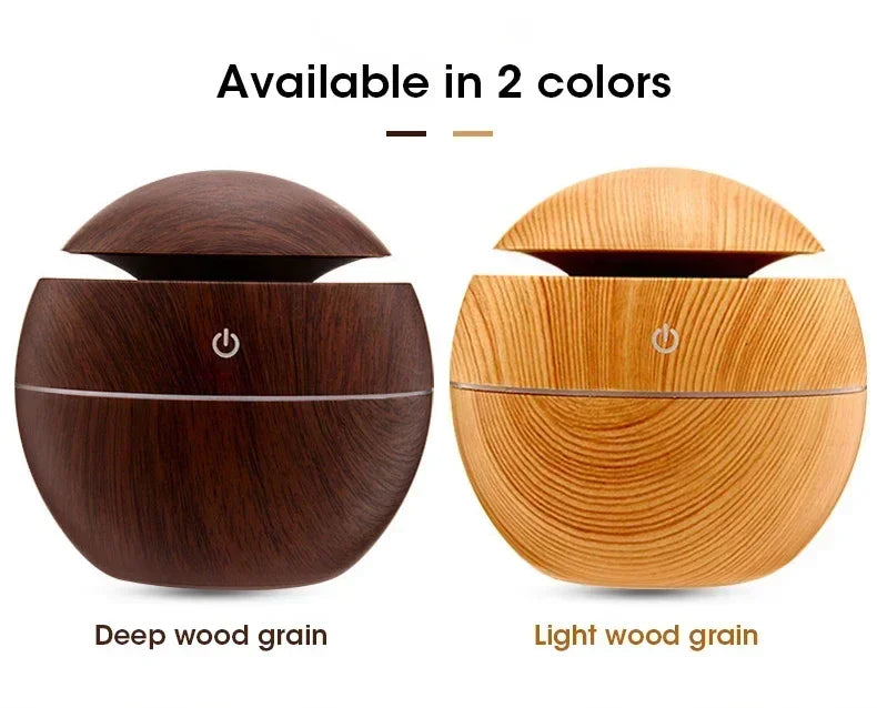 Mini Woodgrain Ultrasonic USB Humidifier and Essential Oil Diffuser Portable Desktop Aromatherapy for Home Office Use