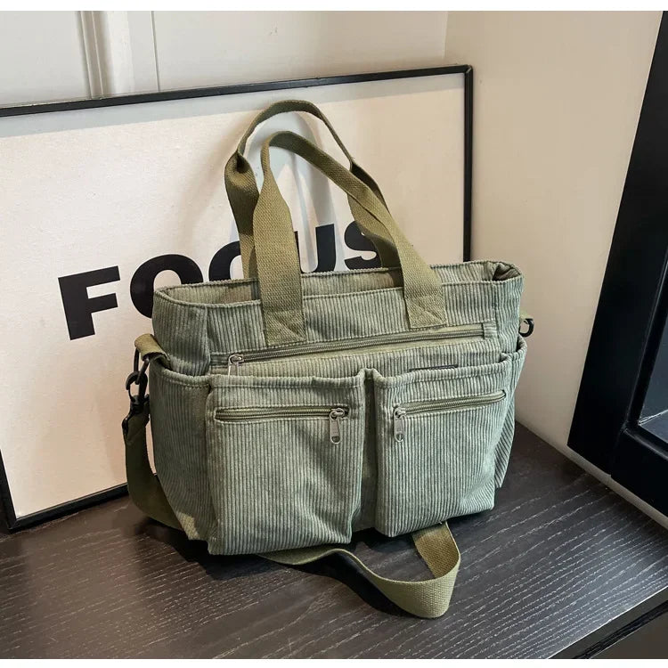 Bolsos Tote de pana para dama, de gran capacidad, portátiles, de hombro, de varias capas.