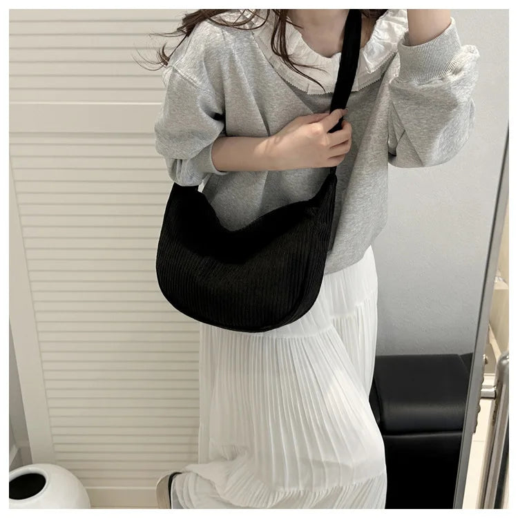 Bolsos de hombro informales de pana ligera para mujer, bolsos cruzados sencillos de color liso, bolsos de viaje a la moda para mujer