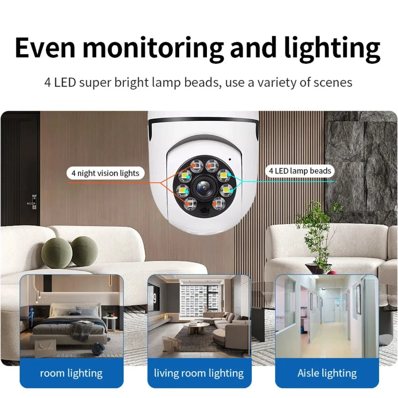 Cámara de vigilancia con bombilla E27 de 8 MP, wifi, IP, PTZ, CCTV, zoom de x10, visión nocturna a color, seguimiento humano, monitor de seguridad para bebés.