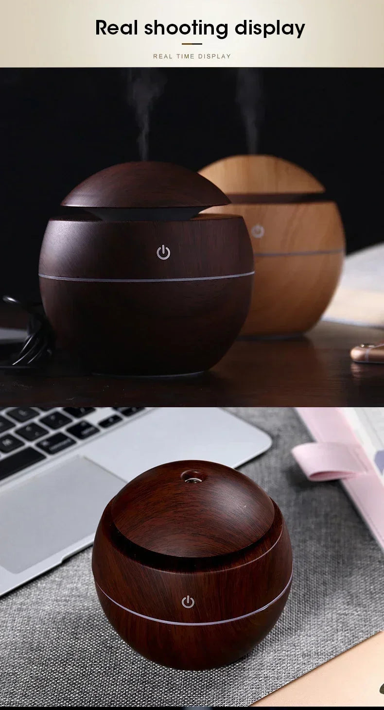 Mini Woodgrain Ultrasonic USB Humidifier and Essential Oil Diffuser Portable Desktop Aromatherapy for Home Office Use