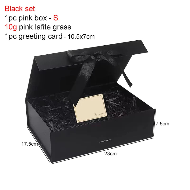 Magnetic Gift Box Kit with Lafite Grass and Greeting Cards Black / Pink Holiday Party Valentine's Day Gifts Folding Box TMZ