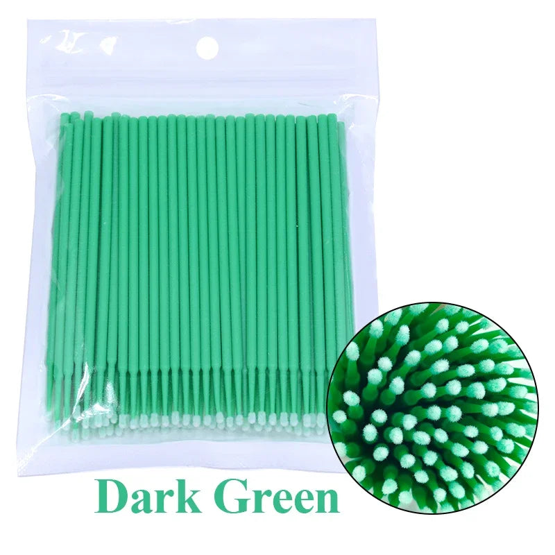 Cepillos de limpieza para pestañas, 100 unidades, para extensiones de pestañas, microhisopos de algodón, individuales, para desmaquillar y limpiar.