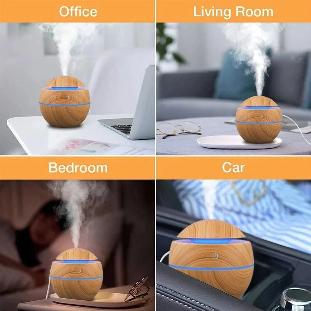 Mini Woodgrain Ultrasonic USB Humidifier and Essential Oil Diffuser Portable Desktop Aromatherapy for Home Office Use