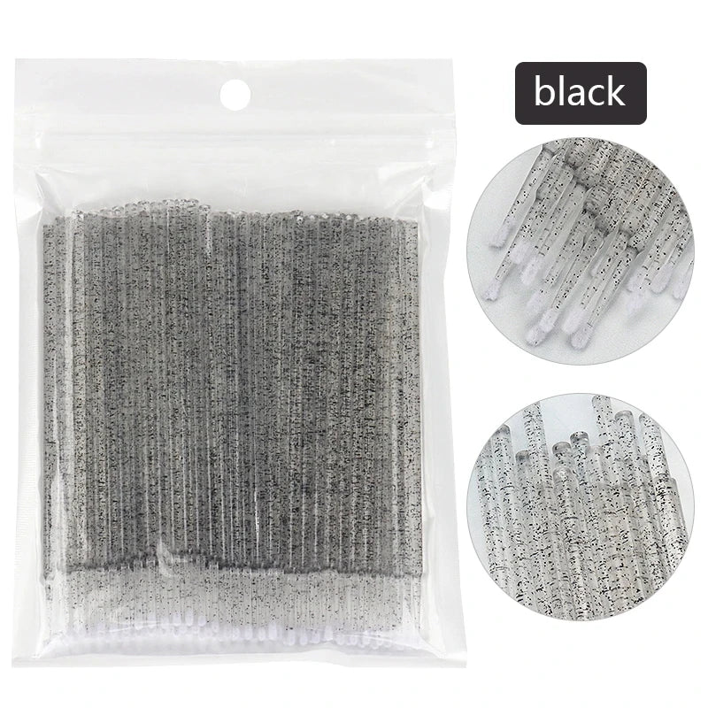 Cepillos de limpieza para pestañas, 100 unidades, para extensiones de pestañas, microhisopos de algodón, individuales, para desmaquillar y limpiar.