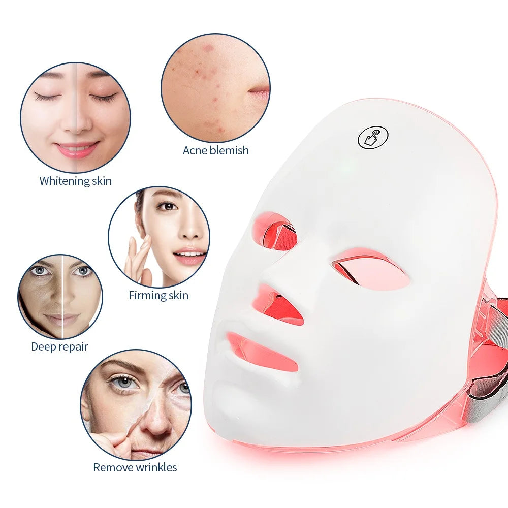 Máscara facial LED recargable de 7 colores, fotones LED, rejuvenecimiento de la piel, lifting facial casero, blanqueamiento, cuidado de la piel.