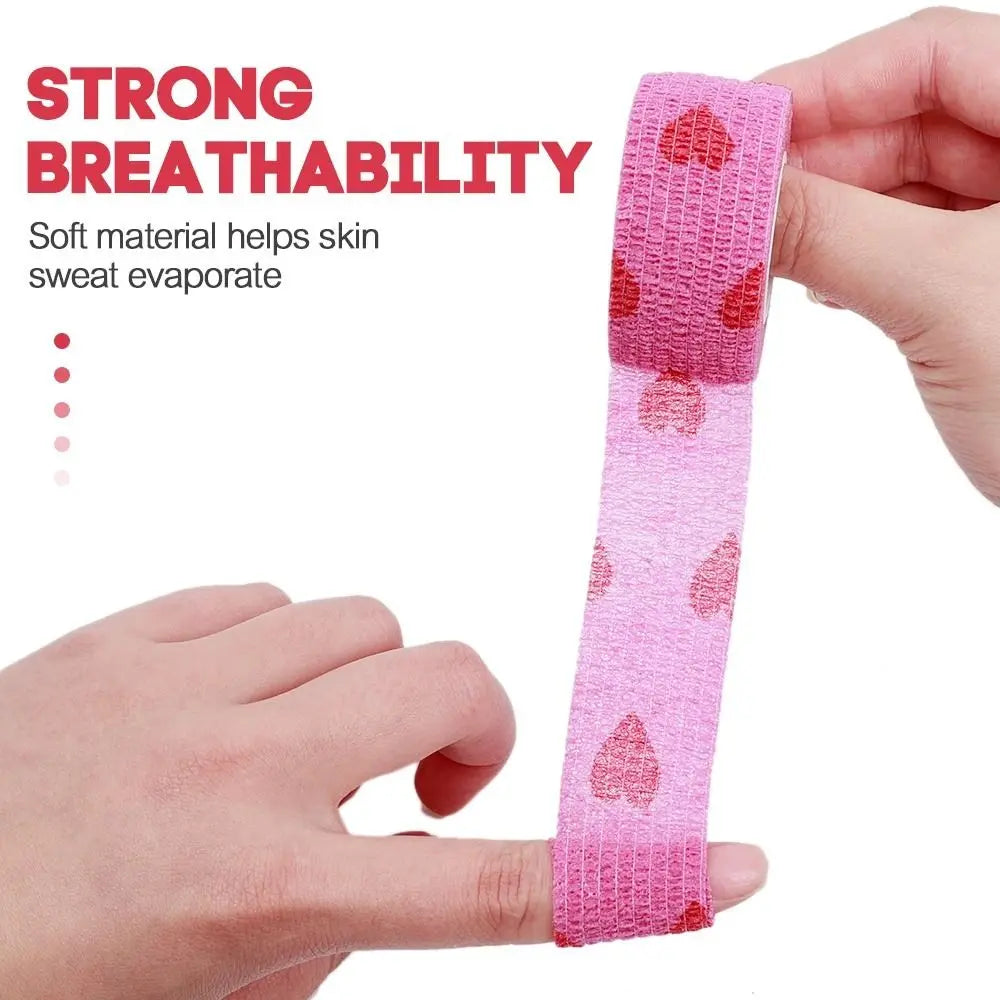 Vendaje elástico transpirable de 4,5 m con estampado de corazón, color rosa, ideal para rodillas y ropa deportiva.