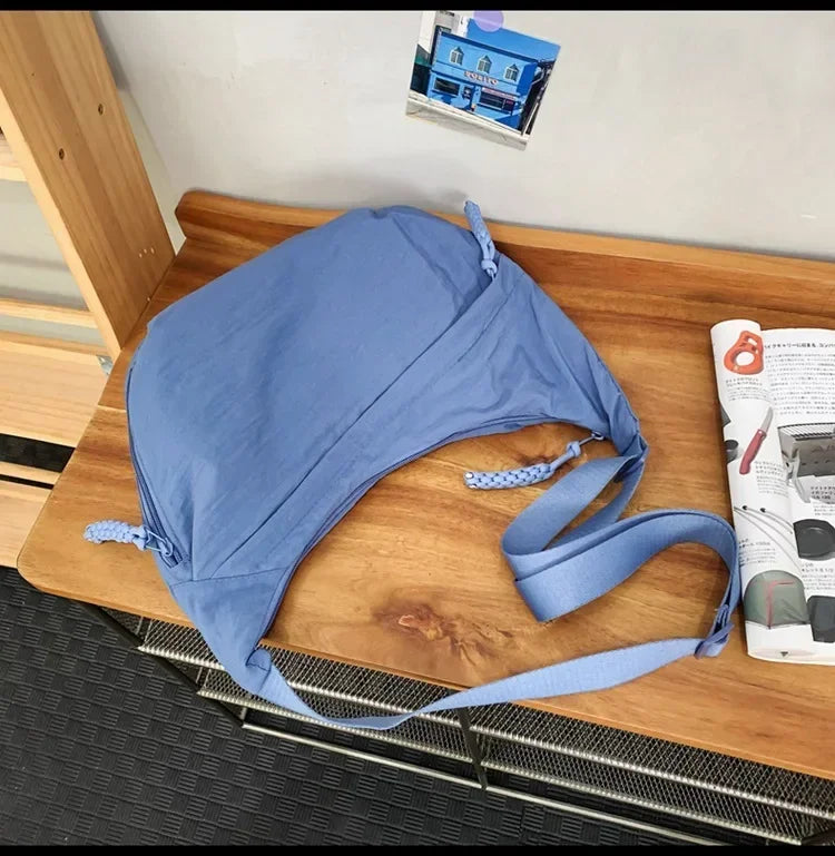 Bolso de hombro de tela suave para mujer, moderno, de color liso, estilo informal, para estudiantes, grande, tipo bandolera