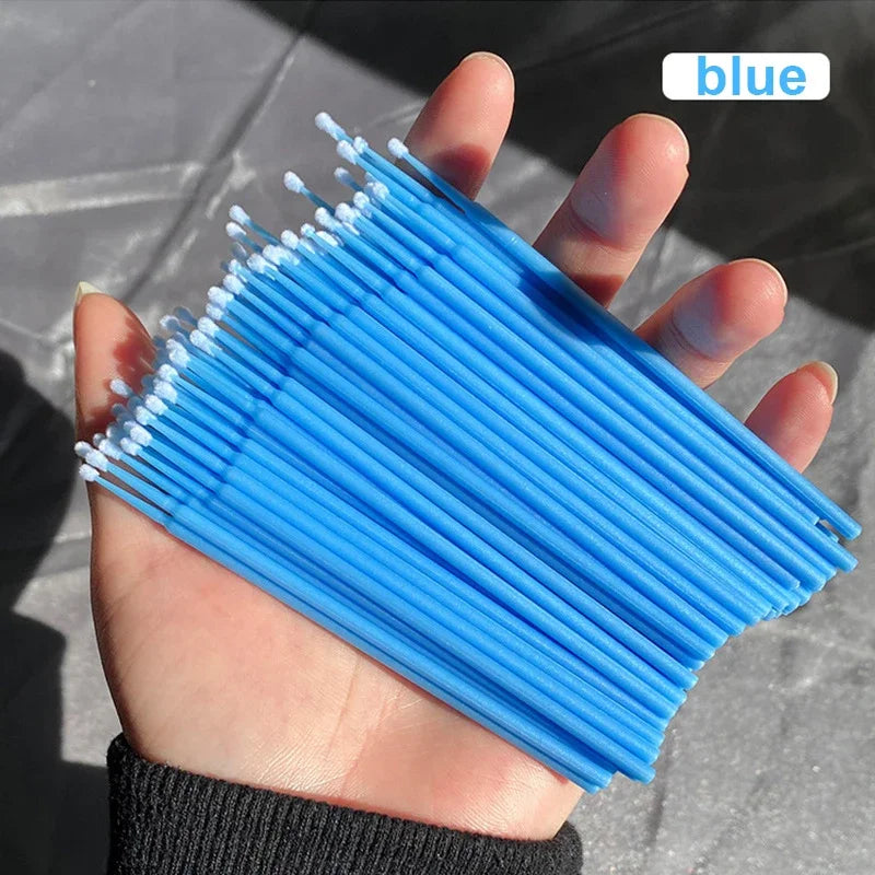 Cepillos de limpieza para pestañas, 100 unidades, para extensiones de pestañas, microhisopos de algodón, individuales, para desmaquillar y limpiar.