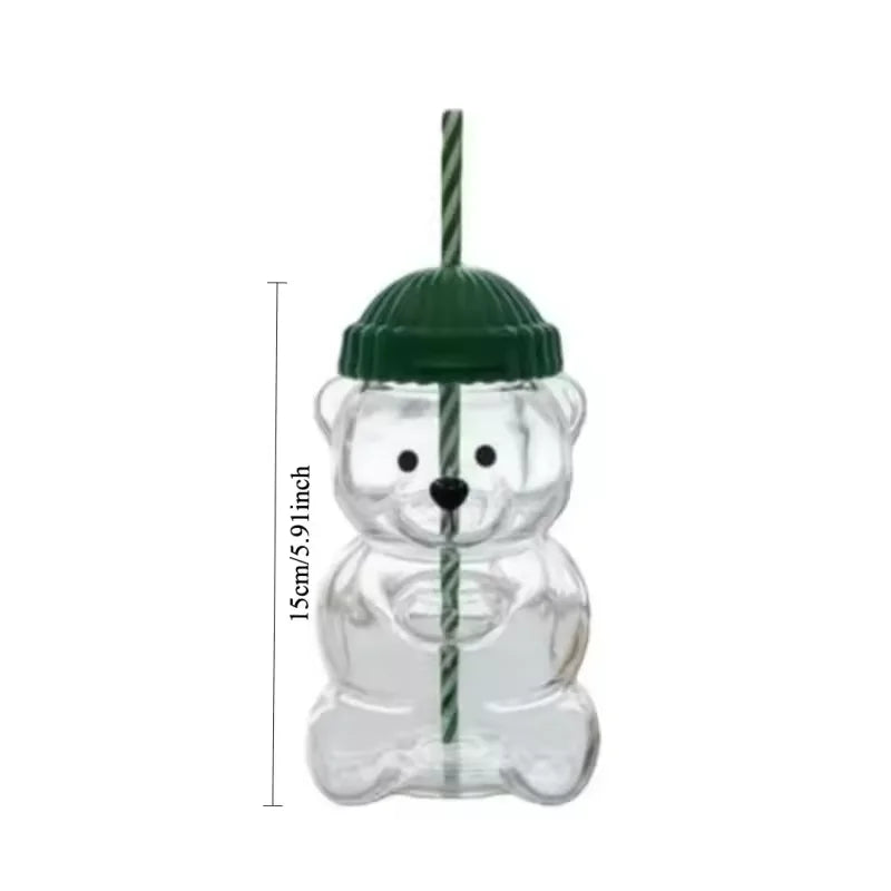 New For Starbucks Cute Animal Bear Straw Glass Transparent Glass For Men Women Birthday Christmas Gift Milk Tea Cup With Straw