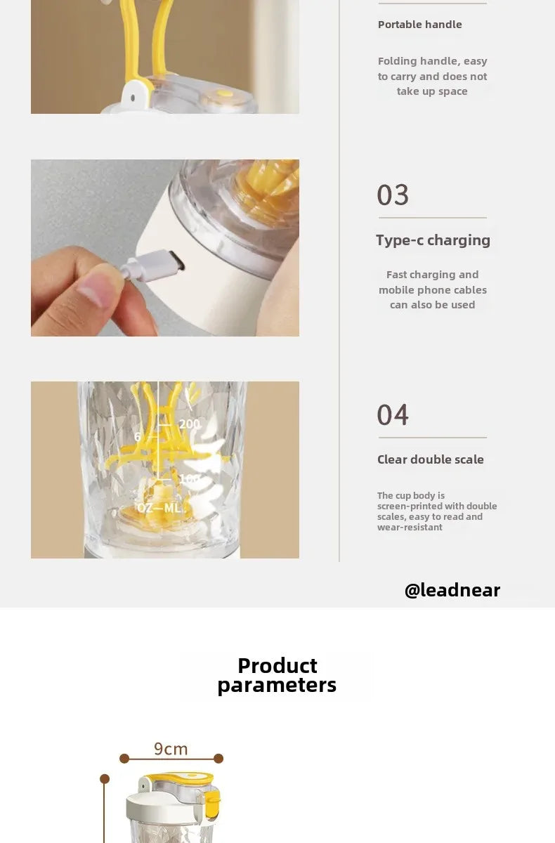 Botella mezcladora eléctrica de 650 ml, batidora portátil de proteína, batidora automática, mezcladora de jugos multiusos, tazas para fitness y trabajo.