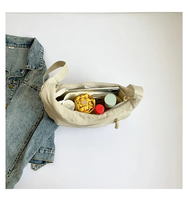 Bolso de hombro de tela suave para mujer, moderno, de color liso, estilo informal, para estudiantes, grande, tipo bandolera