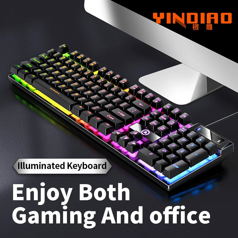 Teclado YINDIAO para juegos con cable, portátil, de escritorio, PC, accesorios de oficina, teclados de perfil bajo para gamers con teclado numérico