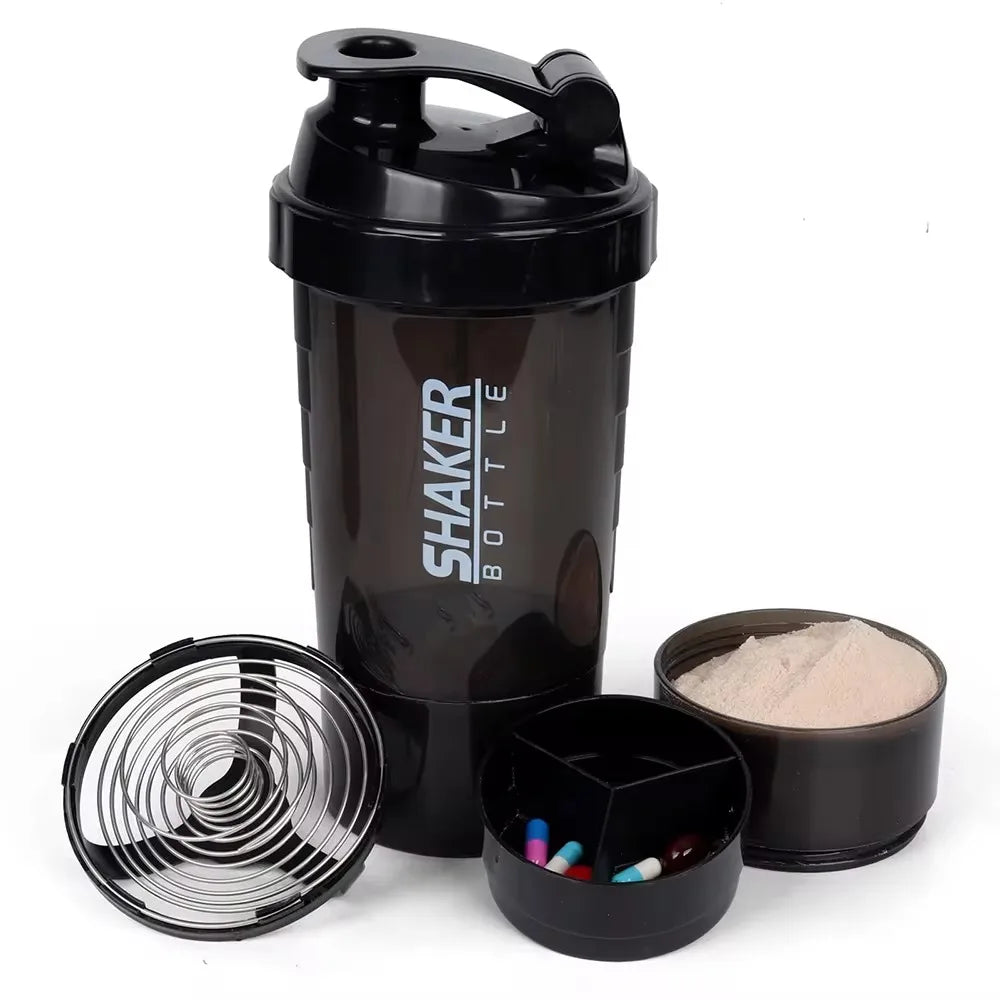 Botella mezcladora de proteínas de 3 capas, vaso para batido de polvo, botella de agua, vaso mezclador de plástico, botella para ejercicio.