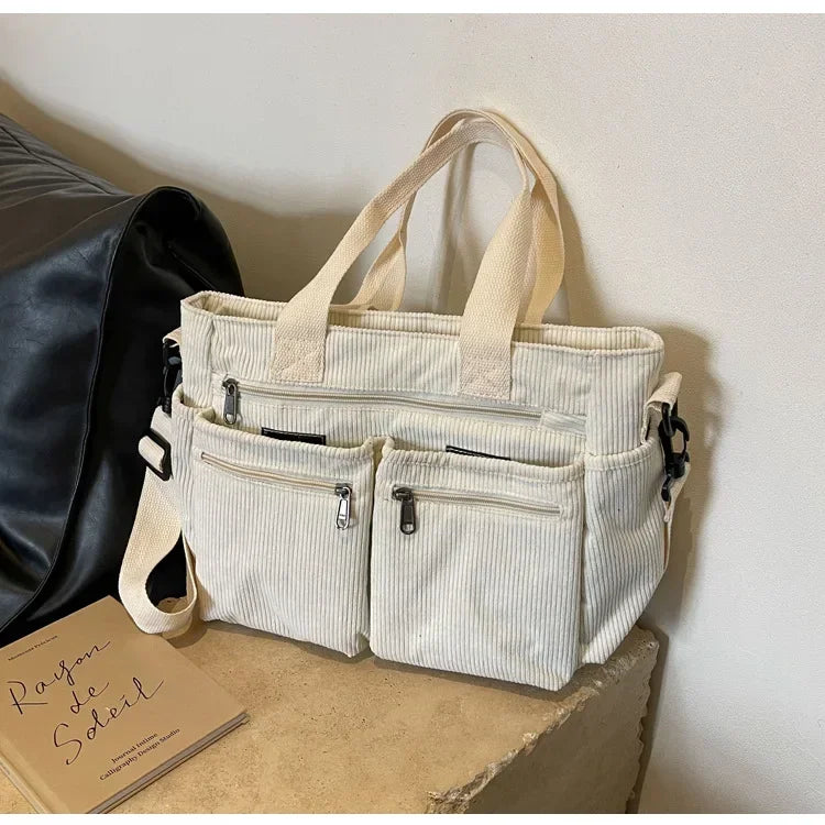 Bolsos Tote de pana para dama, de gran capacidad, portátiles, de hombro, de varias capas.