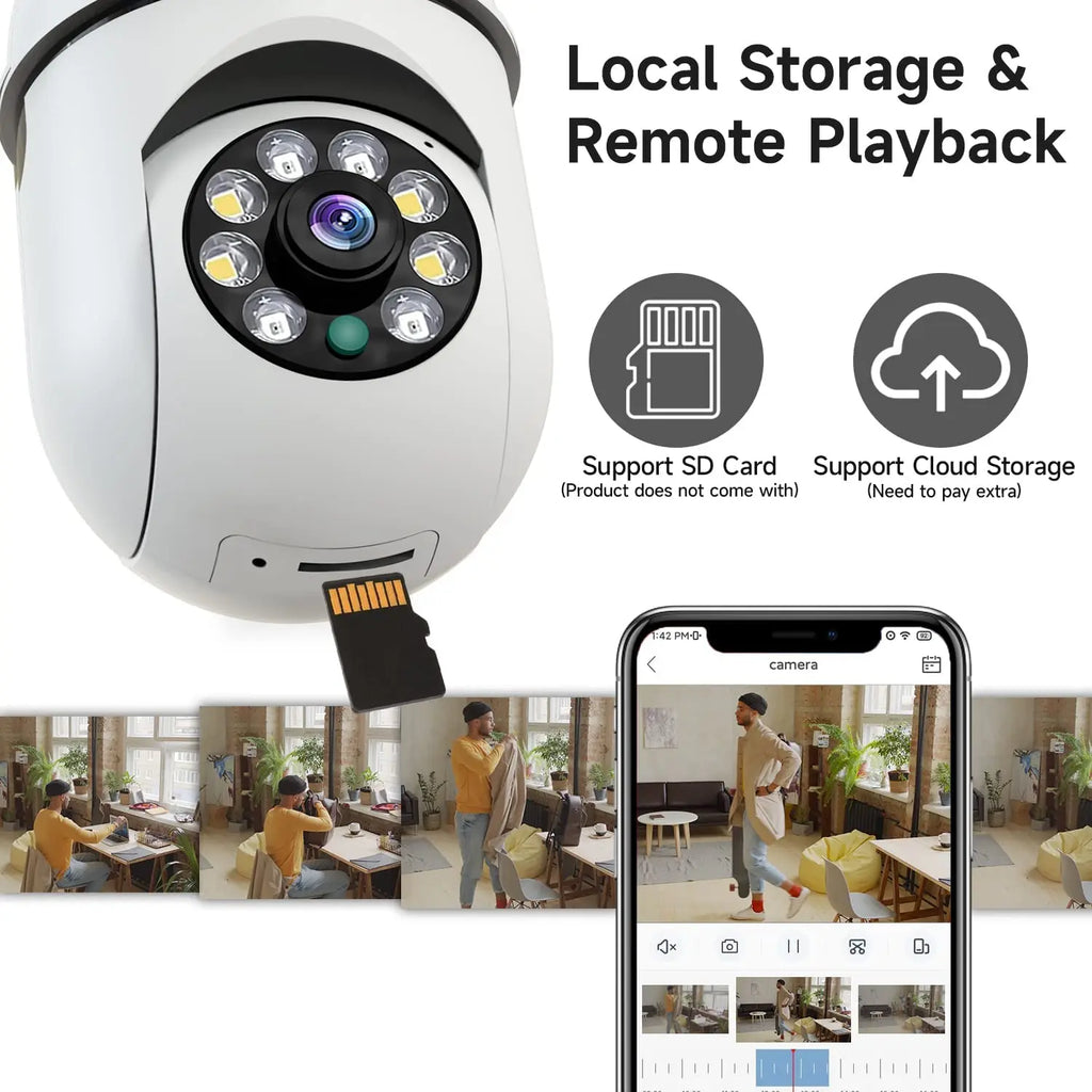 Cámara de vigilancia con bombilla E27 de 8 MP, wifi, IP, PTZ, CCTV, zoom de x10, visión nocturna a color, seguimiento humano, monitor de seguridad para bebés.