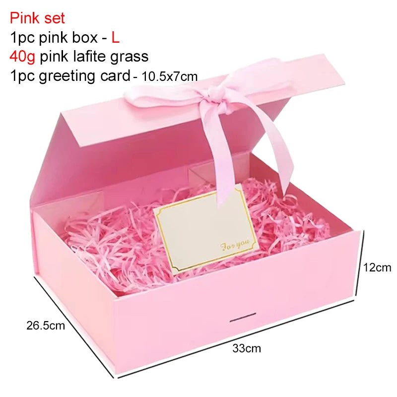 Magnetic Gift Box Kit with Lafite Grass and Greeting Cards Black / Pink Holiday Party Valentine's Day Gifts Folding Box TMZ