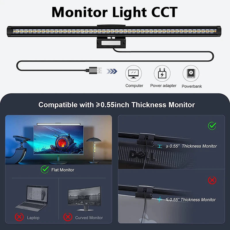 Barra de luz LED para monitor de computadora, luces colgantes RGB, lámpara de mesa para trabajar, estudiar, leer, jugar, iluminación atenuable de 44 cm